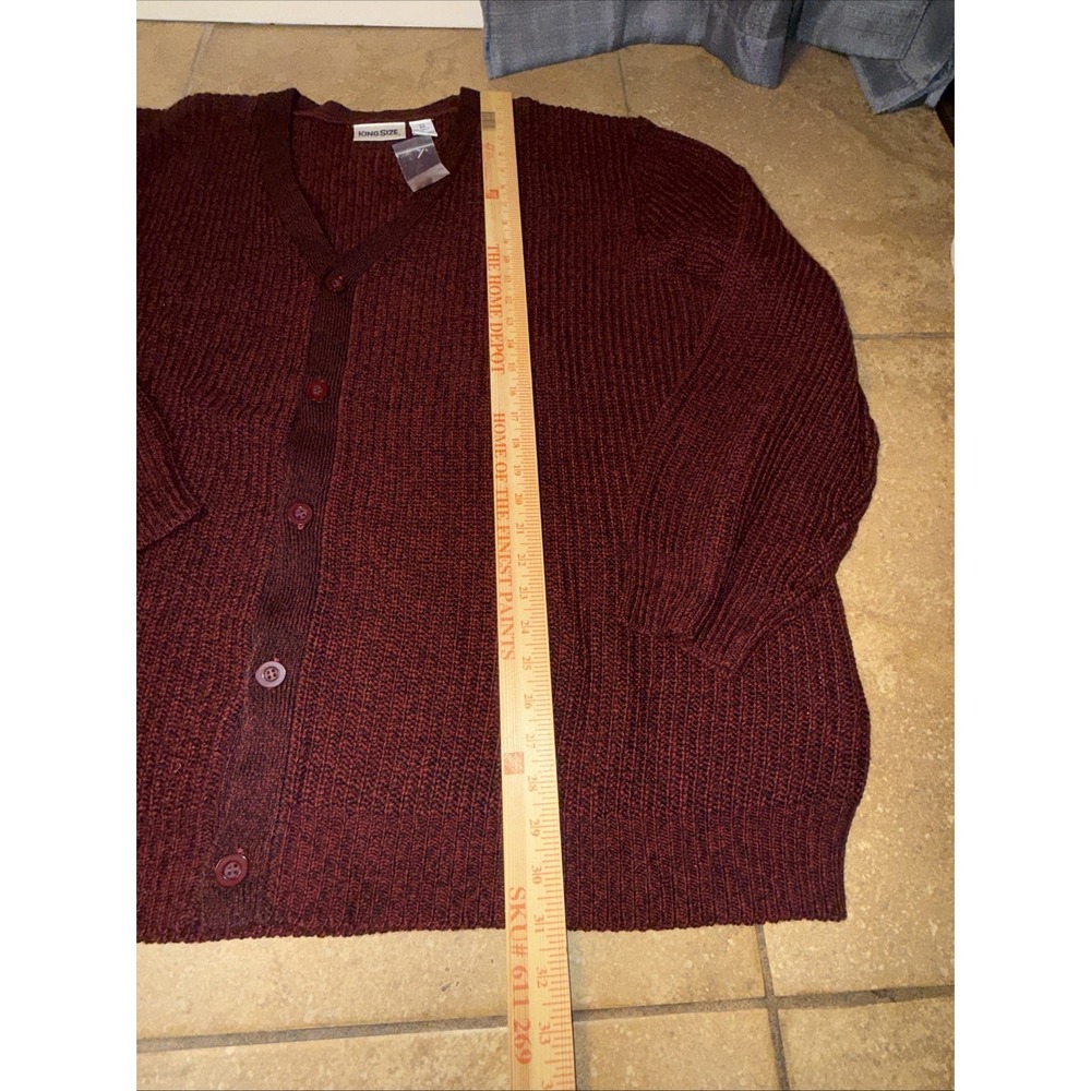 King Size Shaker Knit V-Neck Cardigan Sweater 4XL BIG Men's Burgundy Preppy - Picture 3 of 7